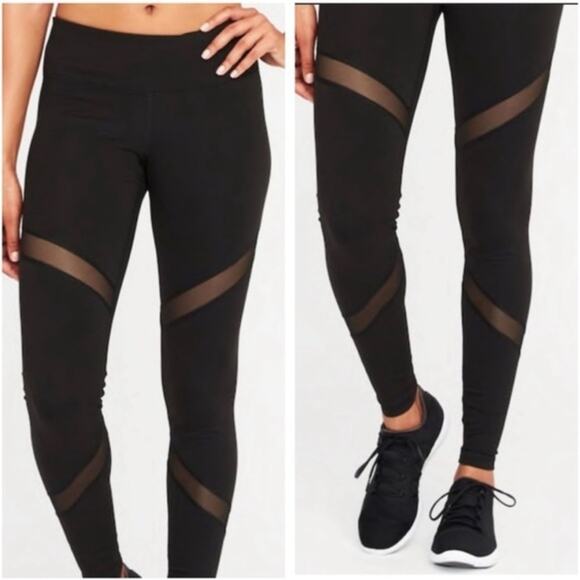 NEW OLD NAVY ACTIVE Black Go Dry Mesh Cutout High Rise Full Length Leggings S - Picture 1 of 14
